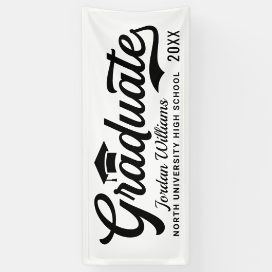 2025 Graduate White Black Script Custom Abschluss Banner (Vertikal)