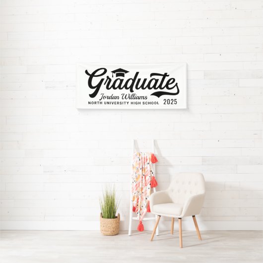 2025 Graduate White Black Script Custom Abschluss Banner (Insitu)