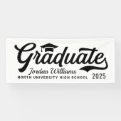 2025 Graduate White Black Script Custom Abschluss Banner (Horizontal)
