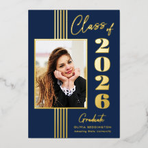2025 Graduation Party Foto Frame Navy Gold