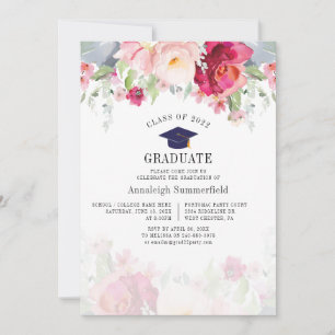 2025 Graduierungsparty Pink Floral Watercolor Einladung