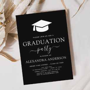 2025 Graduierungsparty Schwarz-weiß Simple Elegant Einladung