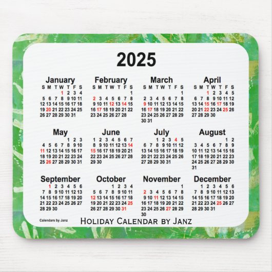 2025 Green Holiday Art Kalender von Janz Mouse Pad Mousepad (Vorne)