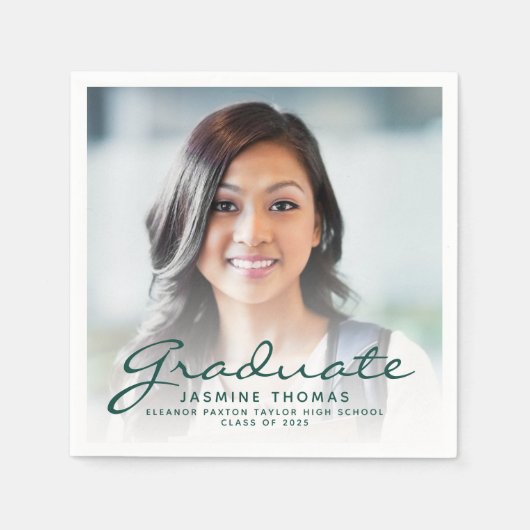 2025 Grüne Script-Foto-Graduation Party Serviette (Vorderseite)
