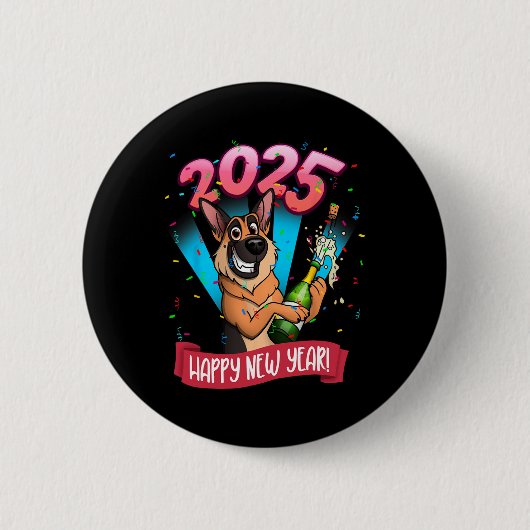 2025 Happy New Year German Shepherd Edition Button (Vorderseite)