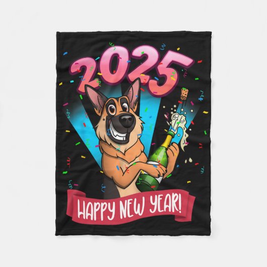 2025 Happy New Year German Shepherd Edition Fleecedecke (Vorderseite)