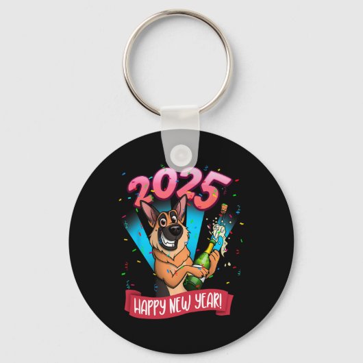 2025 Happy New Year German Shepherd Edition Schlüsselanhänger (Vorderseite)
