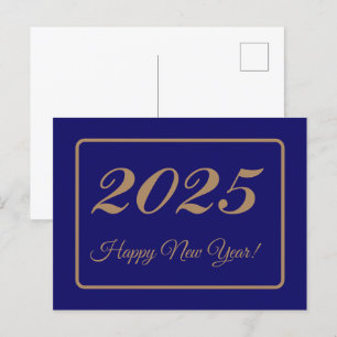 2025,Happy new year!gold & marine Hintergrund Postkarte