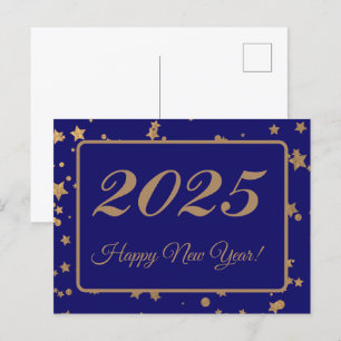 2025,Happy new year!gold stars & marine background Postkarte