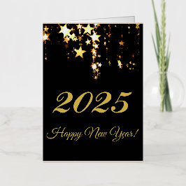 2025,Happy new year!goldene Sterne & schwarzer Hin