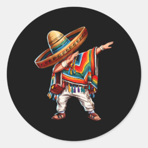 2025 Happy Party Mexican Boy Dabbing Poncho Cinco Runder Aufkleber