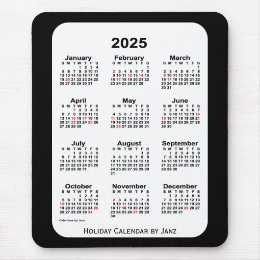 2025 Holiday Two Tone Black Calendar von Janz Mousepad (Vorne)