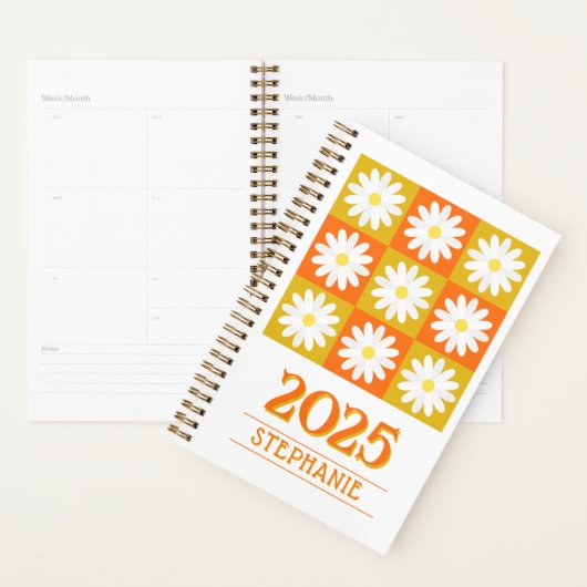 2025 Individuelle Name Retro Daisy Checkerboard Fl Planer (Anzeige)