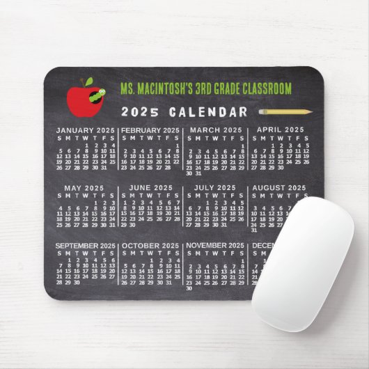 2025-Jahr-Kalender Schulkalender Name des Lehrers Mousepad (Mit Mouse)