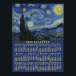 2025-Jahr-Kalender Startnacht oder Foto hinzufügen Poster<br><div class="desc">Dieses monatliche Kalenderwandposter 2025 zeigt die Wochentage für jeden Monat in fett, leicht lesbar hellgelb. Vincent van Gogh's wunderschöne, berühmte Gemälde "The Starry Night" Erholungen über dem Kalender. Während des bleibe des niederländischen postimpressionistischen Malers am Asyl von Saint Remy in den 1880er Jahren malte van Gogh die sanften Hügel und...</div>