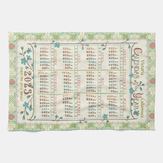 2025 Jahre Kalender Viktorianisch Jugendstil | Cus Geschirrtuch (Horizontal)