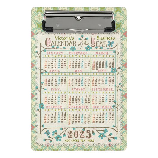 2025 Jahre Kalender Viktorianisch Jugendstil | Cus Mini Klemmbrett (Vorderseite)