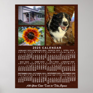 2025 Jahres-Monats-Kalender Holz individuell 3 Fot Poster