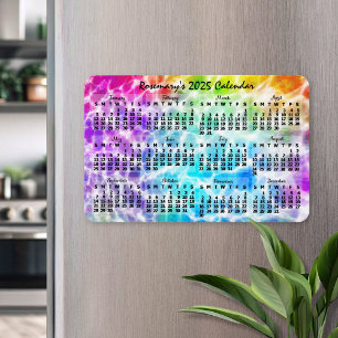 2025 Jahres-Monats-Kalender Tiedye Hippie-Regenbog Magnet