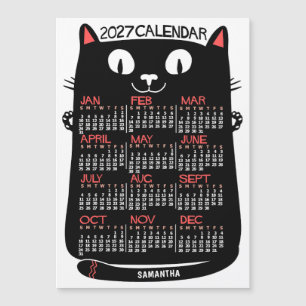 2025 Jahreskalender Mid-Century Schwarze Katze Mag Magnetkarte