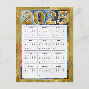 2025 Jahresübersichtskalender Neujahrskarte Feiertagspostkarte