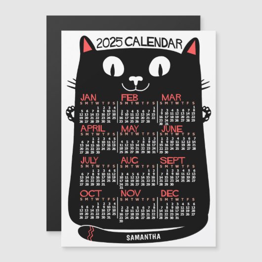 2025-Jahrkalender Mittelalter Schwarze Katze Monat Magneteinladung (Vorne/Hinten)