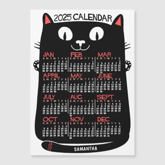 2025-Jahrkalender Mittelalter Schwarze Katze Monat Magneteinladung (Vorderseite)