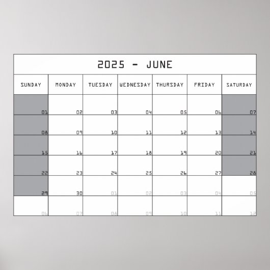 2025 June Planer Kalender große Notizen Raum Poster (Vorne)