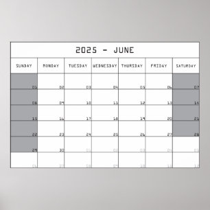 2025 Juni Planer Kalender große Notizen Fläche Poster