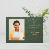 2025 Jura School Abschluss grünes Gold Foto Ankündigung (Stehend Vorderseite)