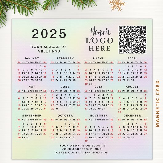 2025 Kalendar Custom QR Code Company Logo Pastel Magnetkarte