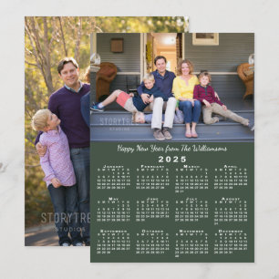 2025 Kalender 2 Fotos Dunkles grünes Glück Neues J Feiertagskarte