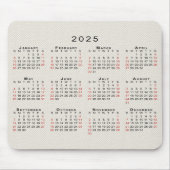2025 Kalender Beige Imitate Leinwand Textur Mousepad (Vorne)