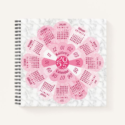 2025 Kalender Benutzerdefinierter Boho Retro Rosa  Notizblock (Vorderseite)