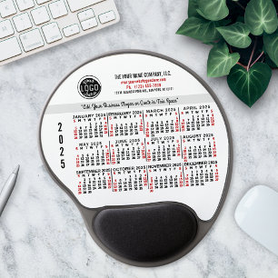 2025 Kalender Benutzerdefinierter Firmenlogo Rot w Gel Mousepad