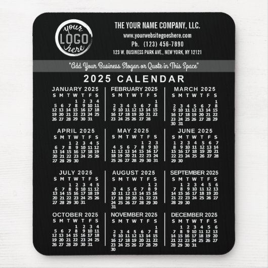 2025 Kalender Black Custom Business Logo Name Easy Mousepad (Vorne)