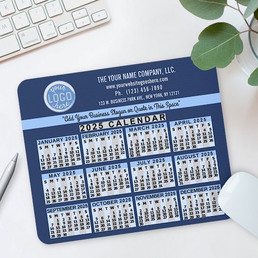 2025 Kalender Blue Easy Custom Business Logo Name Mousepad