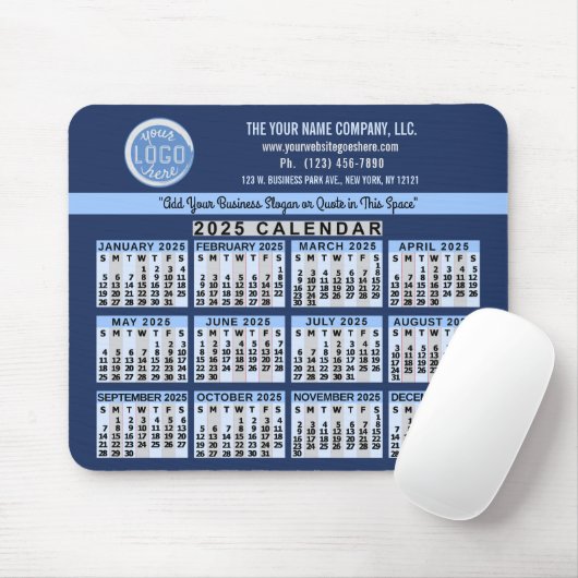 2025 Kalender Blue Easy Custom Business Logo Name Mousepad (Mit Mouse)