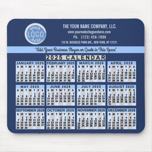 2025 Kalender Blue Easy Custom Business Logo Name Mousepad (Vorne)