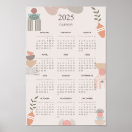 2025 Kalender Boho Mitte Jahrhundert Abstrakt Mini Poster