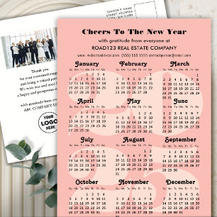 2025 Kalender Business Elegant Rosa Minimalistisch Feiertagspostkarte