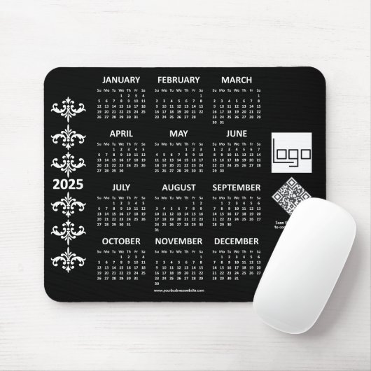 2025 Kalender Business-Logo QR-Code Schwarzes Baro Mousepad (Mit Mouse)