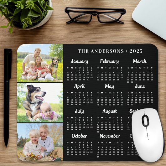 2025 Kalender Custom 3 Fotos Moderne Familie Mousepad