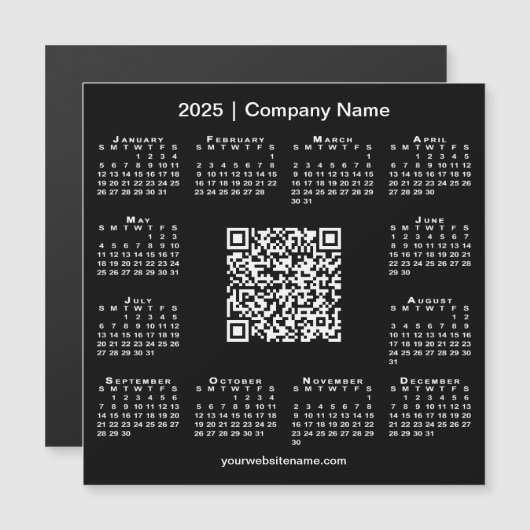 2025 Kalender Custom Business QR Code Black Magnet (Vorne/Hinten)