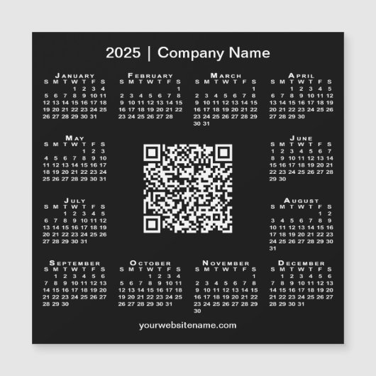2025 Kalender Custom Business QR Code Black Magnet (Vorderseite)
