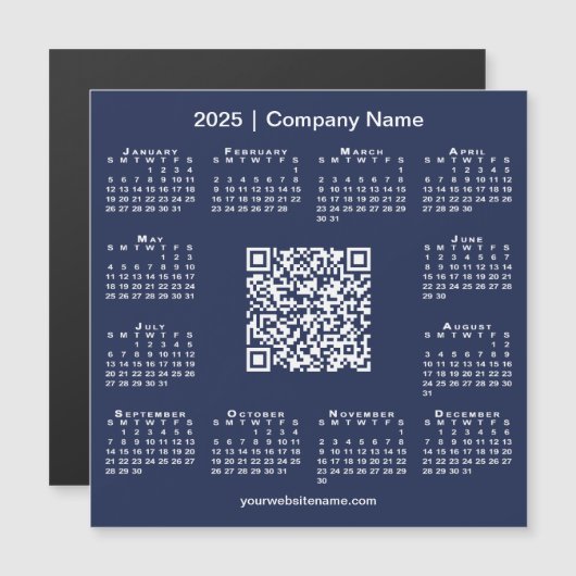 2025 Kalender Custom Business QR Code Navy Magnet (Vorne/Hinten)