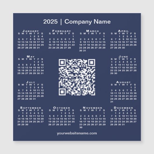2025 Kalender Custom Business QR Code Navy Magnet (Vorderseite)