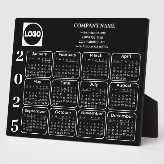 2025 Kalender Custom Company Name & Logo Black Fotoplatte (Seite)