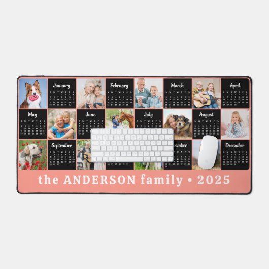 2025 Kalender Custom Coral Unique Foto Collage Schreibtischunterlage (Tastatur & Maus)