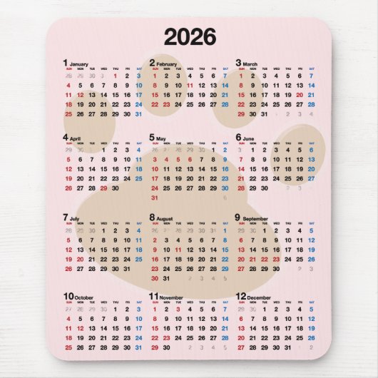 2025 Kalender Dog Pawprint Mousepad (Vorne)